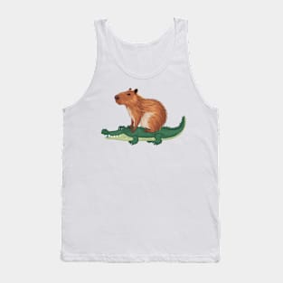 Funny Capybara Riding On a Crocodile Tank Top